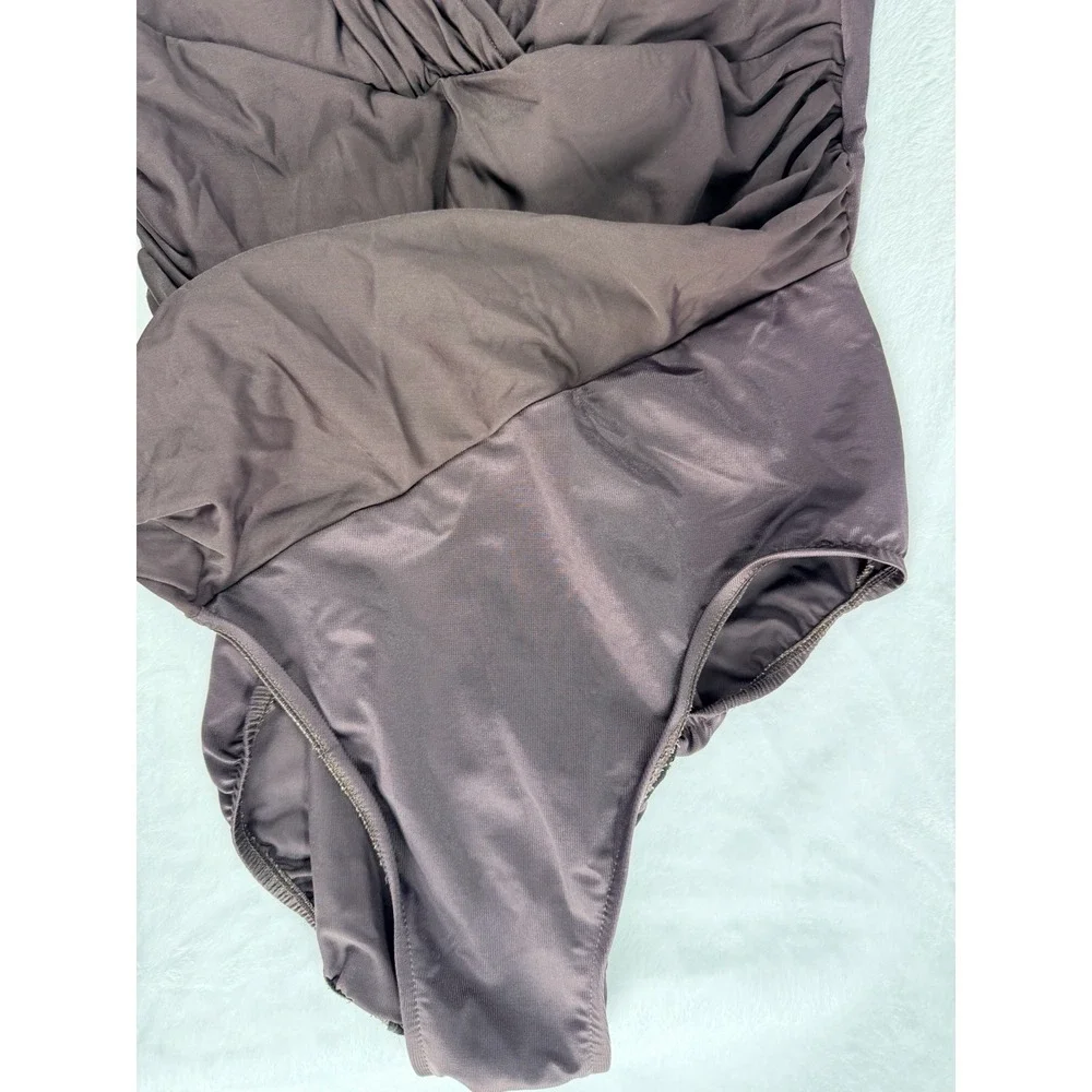 TRIMSHAPER One Piece Swimsuit SIZE 16 Brown Tummy Control Ruched Built In Bra - Picture 5 of 14